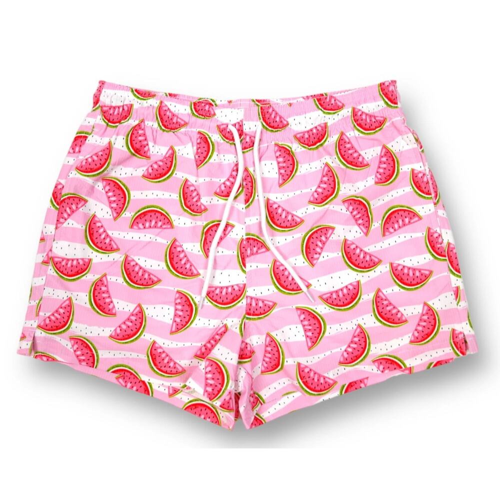 Lumber Legs Swim Shorts Men’s XL Watermelon Waves Stretch Liner Pockets Beach